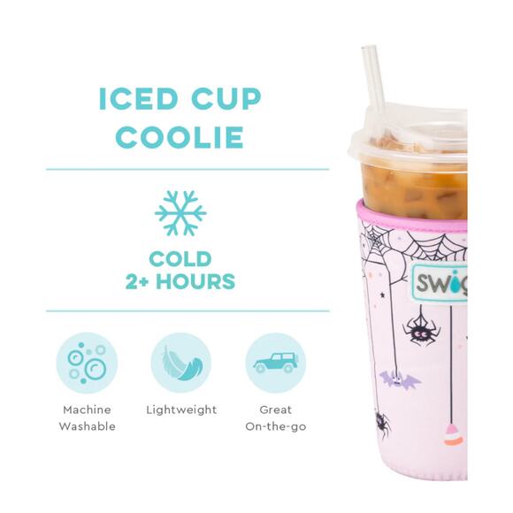 Swig Life Sweet & Spooky Pink Bats Spiders Medium Iced Coffee Drink Coolie NEW - Picture 4 of 7